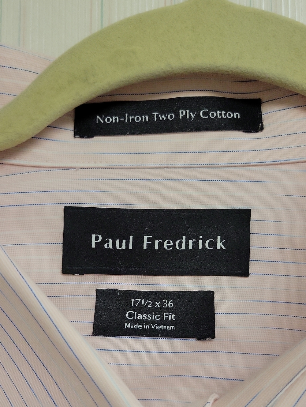 Paul Fredrick Men’s Light Pink Long-Sleeve Dress Shirt 17 1/2 × 36. Office - Picture 2 of 5